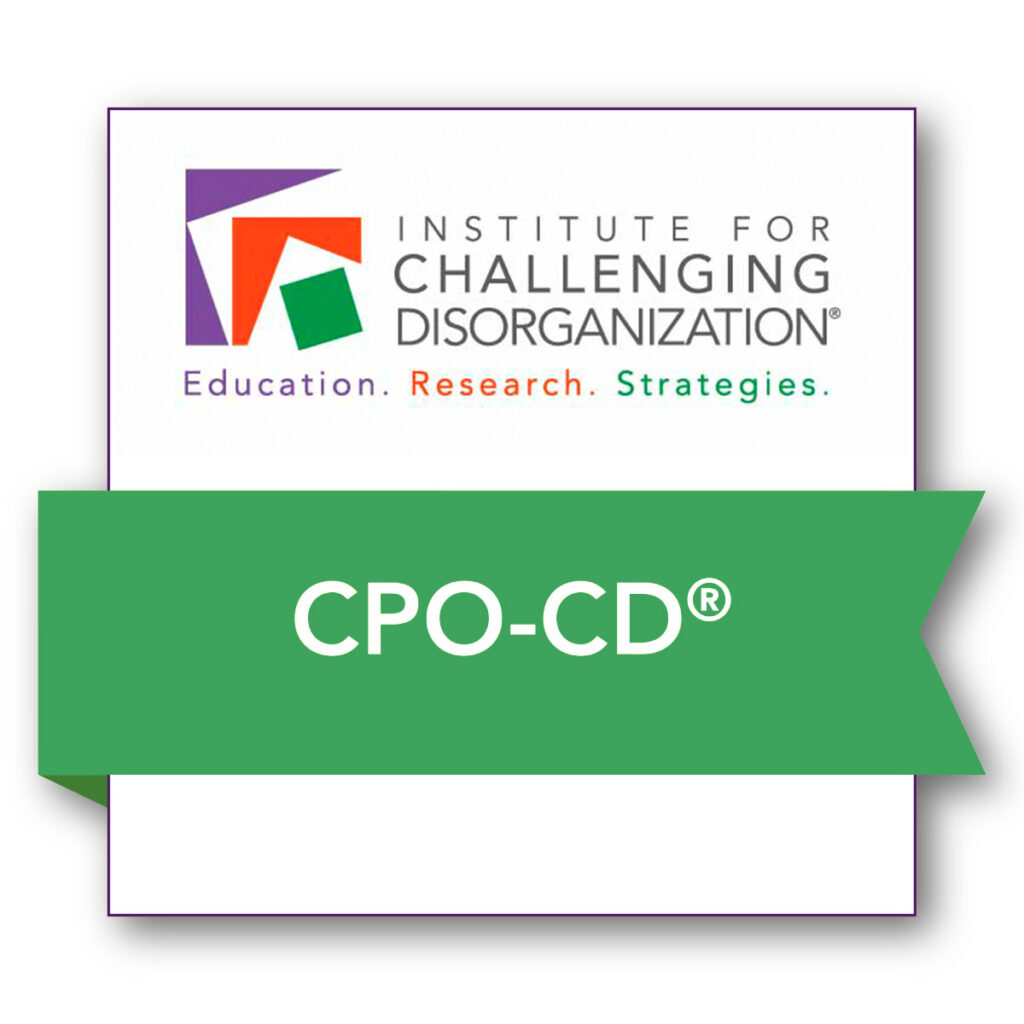 certified professional organizer in chronic disorganization badge insignia de organizador profesional certificado en desorganización crónica